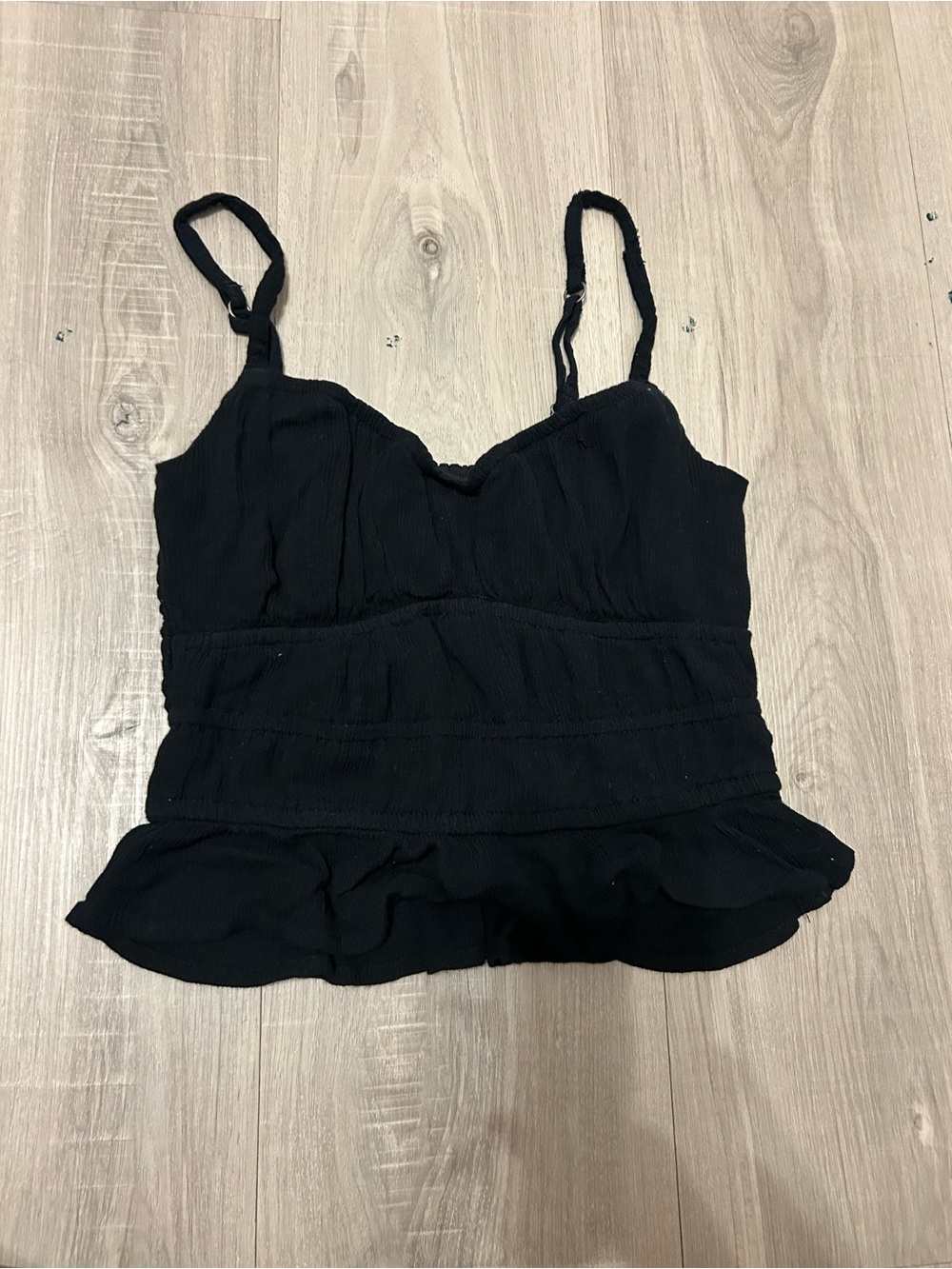 Hollister Black Ruffle-Hem Spaghetti Strap Cami